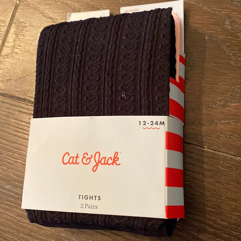 Cat & Jack Baby Toddler Tights Two Pairs Black Pink 12-24 Months